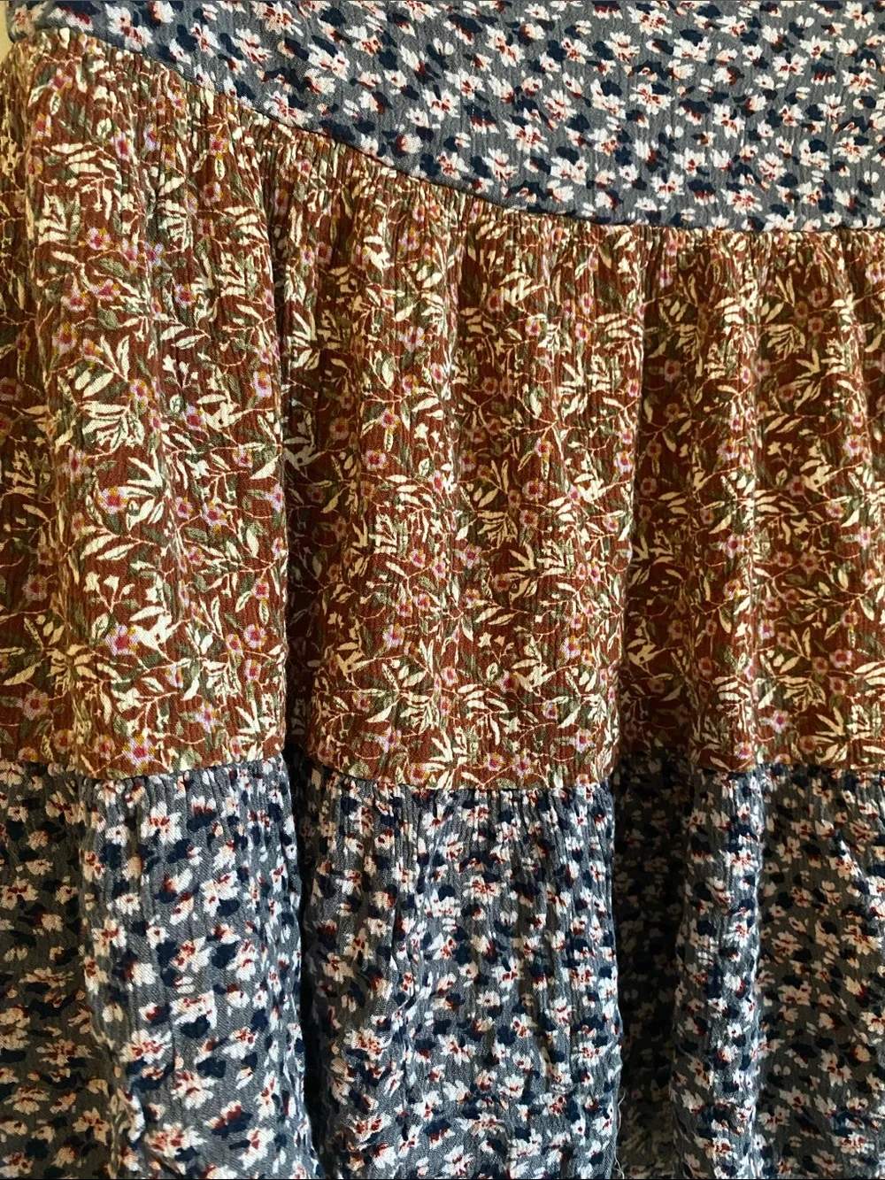 Natural Life Floral Navy Smocked Skirt in Navy, Rust & White